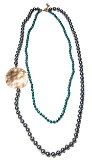 Колье Moon Paris жемчужное с золотистыми дисками (серый)