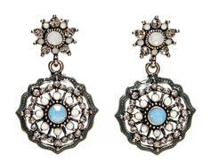 Серьги Moon Paris подвески цветы, с кристаллами и стразами (голубой)