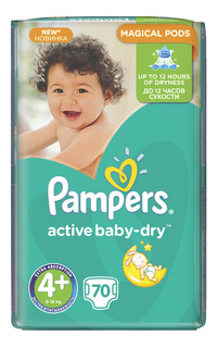 Подгузники Pampers Active Baby-Dry 4+ (9-16 кг), 70 шт.