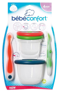 Набор Bebe Confort: 2 ложки, 2 контейнера 150 мл с крышками, 1 контейнер 300 мл с крышкой