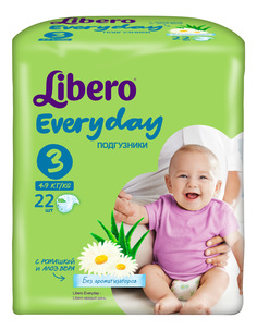Подгузники Libero Everyday Size 3 (4-9кг), 22 шт.