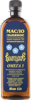 Масло Вологодское льняное пищевое натуральное 100% омега 3 нерафинированное 0.5 л