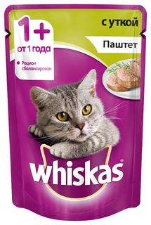 Влажный корм для кошек Whiskas паштет с уткой, 24 шт по 85г