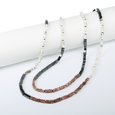 Бусы My-bijou Кубики, яшма / кахолонг / гематит 145 см