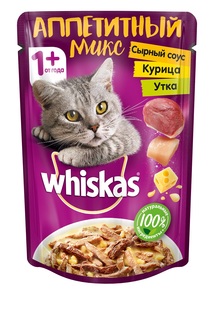 Влажный корм для кошек WHISKAS Аппетитный микс, курица и утка 24 шт по 85 г