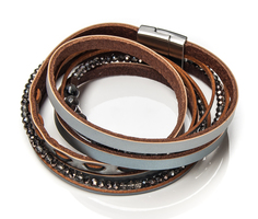 Браслет Moon Paris многослойный из кожи с бусинами (серебристый)