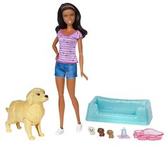 Кукла Barbie брюнетка с новорожденными щенками FDD44