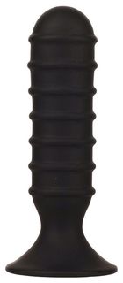 Чёрный силиконовый анальный массажер MENZSTUFF RIBBED TORPEDO DONG - 13 см Dream Toys