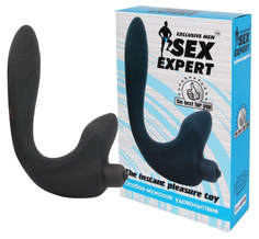 Черный удлиненный силиконовый массажер простаты Sex Expert с отростком Bior Toys