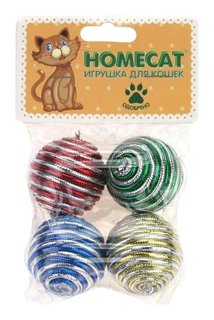 Игрушка для кошек Homecat Мячи полосатые гремящие, в ассортименте, диаметр 4 см, 4 шт.