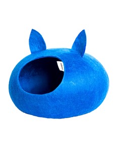 Домик для кошек и собак Zoobaloo WoolPetHouse, круглый с ушками, синий, размер L