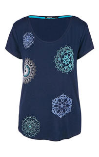 Футболка женская Desigual 19SWTKA1 5001 синяя/зеленая/белая XL