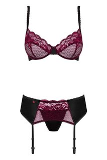 Восхитительный комплект из 3 предметов с малиновым кружевом (L-XL) Obsessive