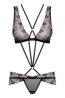 Изысканный комплект белья с цветочным кружевом, черный с бежевым (L-XL) Obsessive