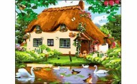Холст с красками "Рисование по номерам. Деревенский домик", 40x50 см Рыжий кот