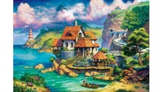 Холст с красками "Рисование по номерам. Домик у моря ", 40x50 см Рыжий кот