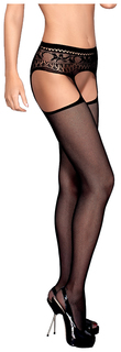 Чулочки Obsessive в мелкую сетку с кружевным поясом черные