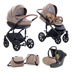 Коляска 3 в 1 Tutis Mimi Style Бежевый лен + кожа Коричневая
