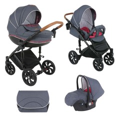Коляска 3 в 1 Tutis Mimi Style Графит лен+цветной узор+Черная рама