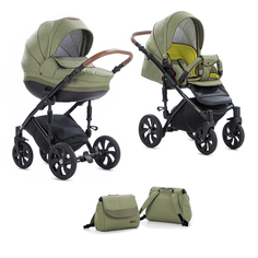 Коляска 2 в 1 Tutis Mimi Style Оливковый лен + Кожа хаки