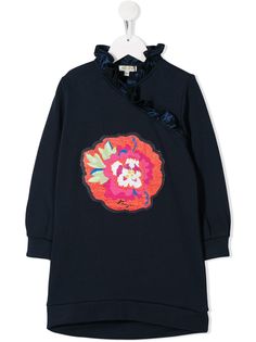 Kenzo Kids платье с оборками и цветочной нашивкой