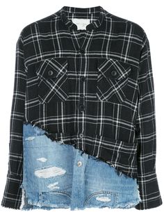 Greg Lauren contrast pattern long sleeve shirt