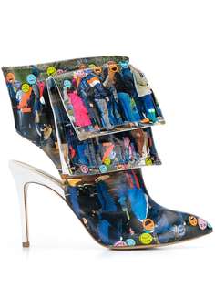 Natasha Zinko Printed Pocketed Ankle High Heel Boots Emoji Line