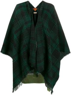 Ermanno Gallamini checked fringed-hem cape