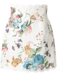Zimmermann кружевная юбка мини с цветочным принтом