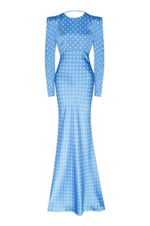Синее шелковое платье макси в горох Alessandra Rich