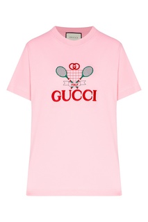 Розовая футболка с вышивкой Gucci