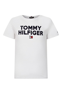 Белая футболка с надписью и логотипом на груди Tommy Hilfiger Kids