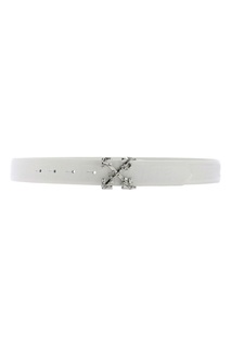 Белый ремень с серебристой пряжкой Off White