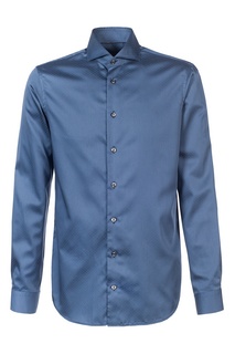 Синяя рубашка из ткани с микроузором Van Laack