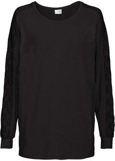 Футболка с рукавами летучая мышь и кружевом Bonprix