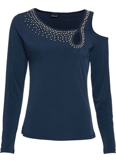 Футболка с вырезами и декоративными жемчужинами Bonprix