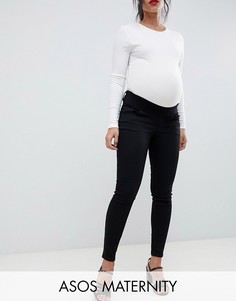 Черные джинсы скинни с завышенной талией и посадкой под животом ASOS DESIGN Maternity - Ridley-Черный