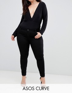 Черные джинсы скинни с классической талией ASOS DESIGN Curve Lisbon-Черный