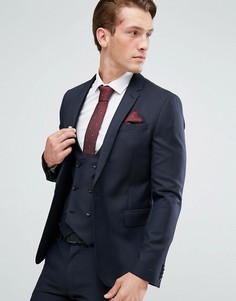 Темно-синий облегающий пиджак из 100% шерсти ASOS DESIGN