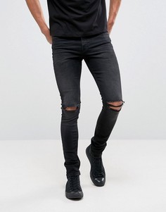 Черные джинсы скинни плотностью 12,5 унций с рваной отделкой ASOS DESIGN-Черный
