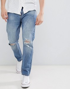 Выбеленные джинсы с рваной отделкой Rollas Stubs Orignal-Синий Rollas
