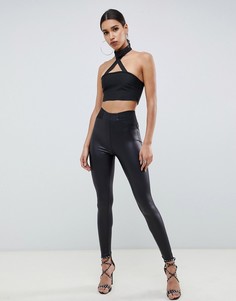 Леггинсы из искусственной кожи с узким эластичным поясом ASOS DESIGN-Черный