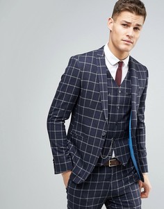 Темно-синий пиджак скинни в клетку ASOS Wedding