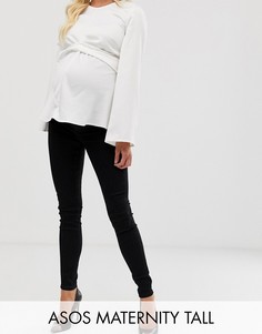 Черные джинсы скинни с завышенной талией и вставкой для живота ASOS DESIGN Maternity Tall Ridley-Черный