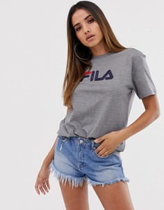 Oversize-футболка бойфренда с логотипом на груди Fila-Серый