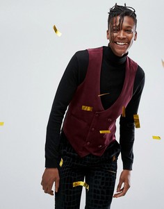Бордовый приталенный бархатный жилет ASOS DESIGN-Красный