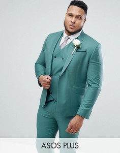Зеленый пиджак узкого кроя из 100% шерсти ASOS PLUS Wedding