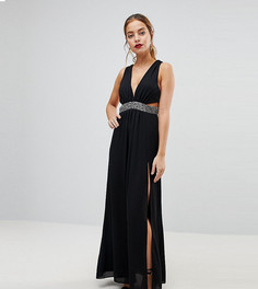 Платье макси с отделкой ASOS PETITE-Черный