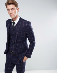 Сине-розовый приталенный пиджак в клетку ASOS-Темно-синий