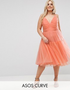 Платье миди для выпускного из тюля ASOS CURVE-Оранжевый